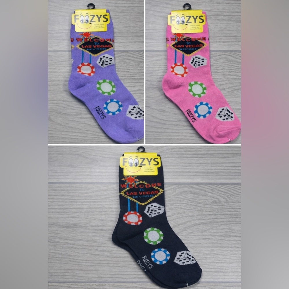 FoOzys Las Vegas Nevada Gambling Dice Chips Casino Women's Crew Socks. Set of 3.